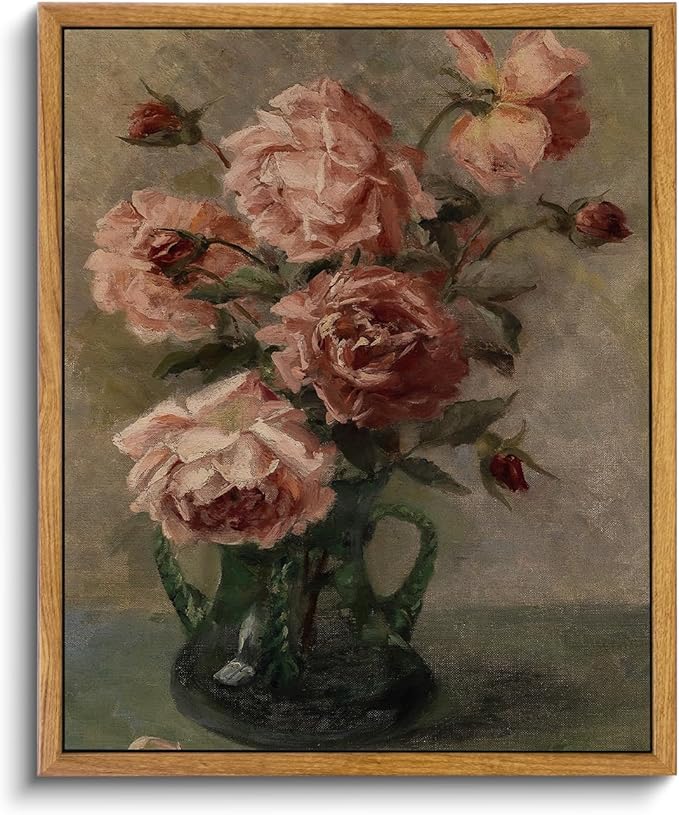 InSimSea Framed Wall Art for Living Room Flower Wall Art Home Decor Roses in Vase Vintage Paintings Canvas Prints Botanical Prints Mid Century Modern Decor Farmhouse Bedroom Wall Decor 9x11in