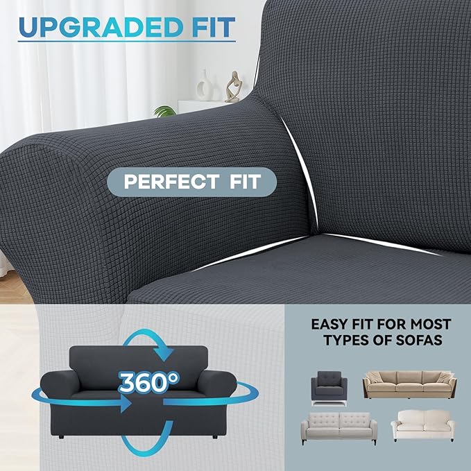 LURKA Stretch Loveseat Sofa Slipcovers 1 Piece Couch Covers for Sofa Furniture Protector Full Sofa Covers with Elastic Bottom for Kids and Dog (Medium, Dark Grey)