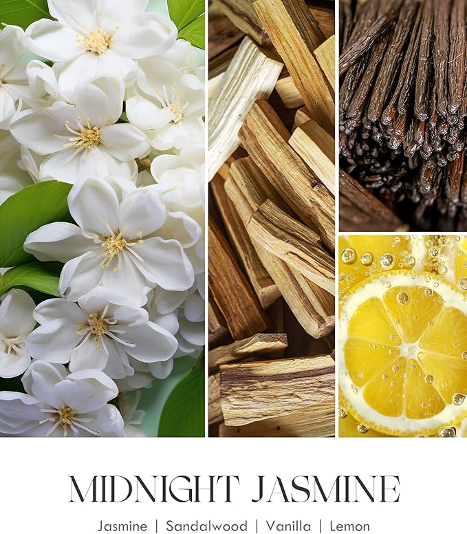 AOOVOO Scented Candles for Men - Midnight Jasmine Candles for Home Scented | Crackling Wood Wick Soy Wax| Strong Fragranced Masculine Black Gift for Women & Men, 9oz