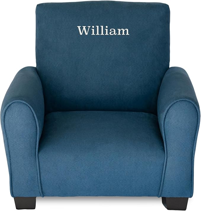 Generic Kids Personalized Chair, Personalized Kids Upholstered Rocking Chair, Toddler Chair with Personalized Name, Comfy Kids Armchair, Kids Chair with Personalization (Navy Suede, Legs), KC100L-PN