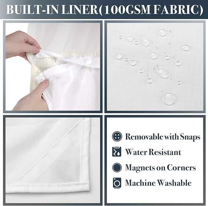N&Y HOME Waffle Weave Shower Curtain with Snap-in Fabric Liner & Hooks Set - Hotel Style Cream Shower Curtain for Bathroom, Water-Repellent & Washable, Mesh Top Window - 71x72, Cream