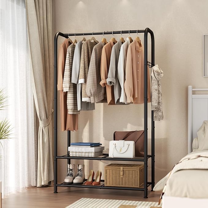 SINGAYE Clothing Racks For Hanging Clothes Rack Portable Closet Garment Coat Rack With Shelves Heavy Duty Hanger Stand Wardrobe Free Standing Closet
