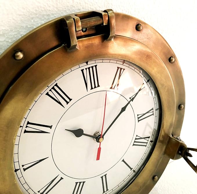 Antique Marine Brass Ship Porthole Clock Nautical Wall Clock Home Decorative (12" inches)