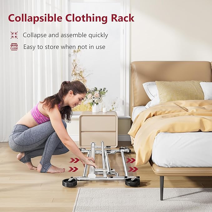 Tajsoon Clothing Rack Heavy Duty Clothes Rack Load 350 LBS, Rolling Clothes Racks for Hanging Clothes with Wheels & Extendable Rod, Collapsible Garment Rack with Bottom Shelf, Commercial, Chrome