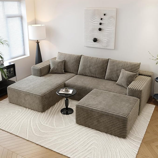 107.5" Cloud Sectional Couch with 1 Ottoman,Modern Modular Sofa with Deep Seat, Comfort U Shaped Sofa Couches for Living Room Bedroom Apartments,No Assembly Required, (Camel,Left Facing Chaise)