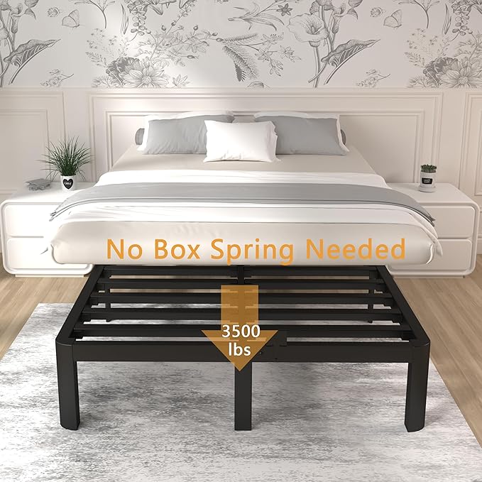 ITIMIDI 12 Inch Bed Frame Full, Heavy Duty Platform Bed Frame Full Size, Safety Design with Rounded Corner Legs and DIY Headboard, Spacious Under-Bed Storage, No Box Spring Needed, Noise Free, Black