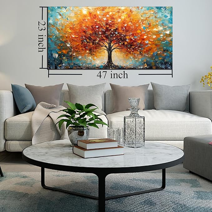 Zoyotago Large Canvas Wall Art Orange Yellow Tree Picture Modern Canvas Prints Ready to Hang for Bedroom Living Room Size 24x48