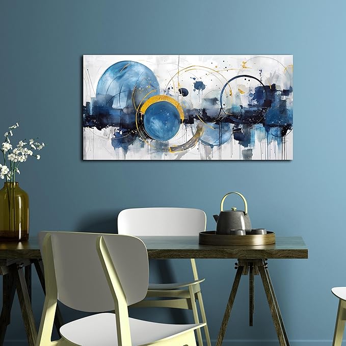 ZHAOSHOP Blue Canvas Wall Art for Living Room - Modern Pictures for Bedroom Wall Decor - Abstract Canvas Art for Office Size 20" x 40"