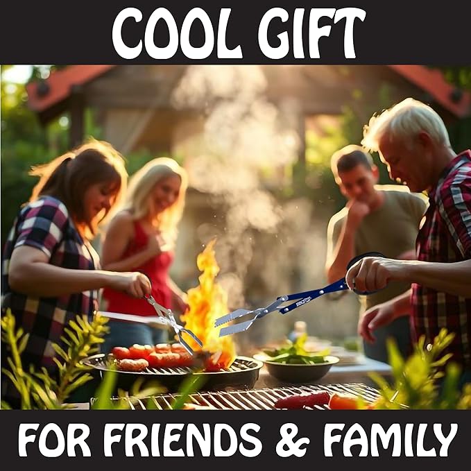 BBQ Croc 3-in-1 Barbecue Tool 18-inch + 15-inch 2-Pack - Extra Light and Long Tongs, Spatula and Grill Scraper (Blue) (18 inch + 15 inch)