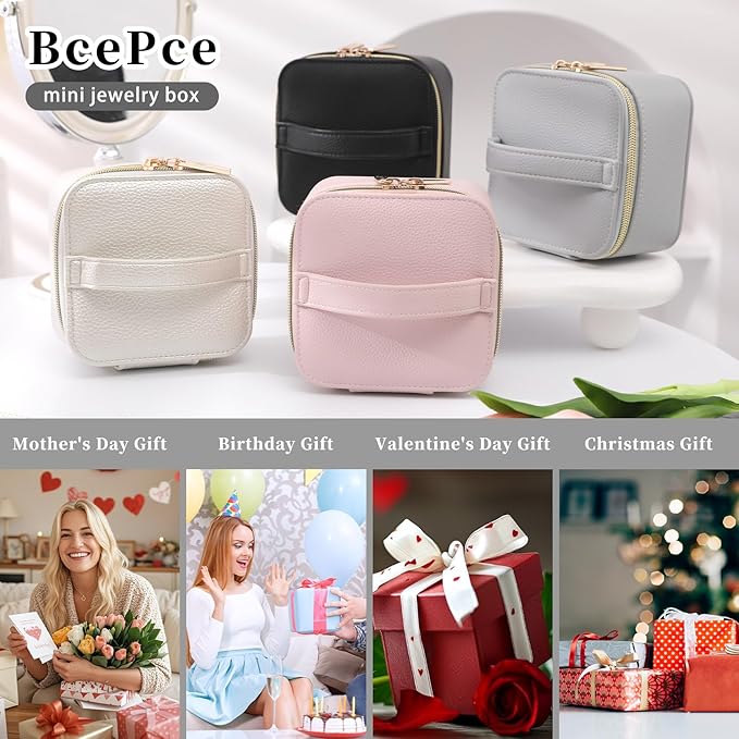 PU Leather Travel Jewelry Organizer Case with 4 Pouches & Handle, Anti-Tangle Storage Box for Necklace, Earrings, Rings, Compact Jewelry Box for Women Gift (Pink)