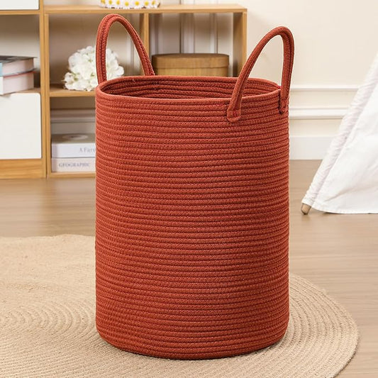 40L Woven Laundry Basket Hamper, 100% Natural Cotton Rope, Handwoven & Durable, Storage for Blankets, Toys, Clothes, Decorative Nursery Hamper for Living Room, Baby Room, Bedroom (Terracotta)