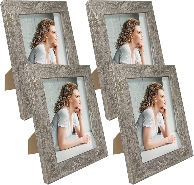 5x7 Picture Frame Set of 4, High Definition Glass Distressed Moss Green Frame, 5 x 7 Photo Frames for Tabletop Display and Wall Mounting