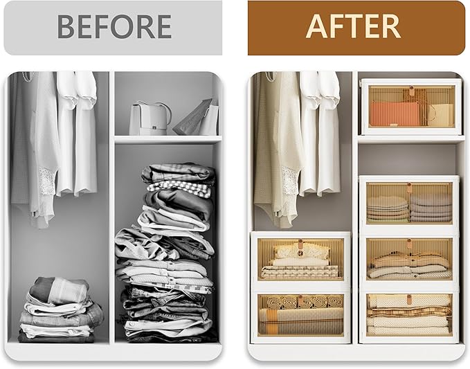 Closet Organizers and Storage 70Qt 3 Pack Stackable Storage Bins with 1 Lid Foldable Closet Organizer Boxes for Clothes Office Supplies Snacks (23Qt X 3)