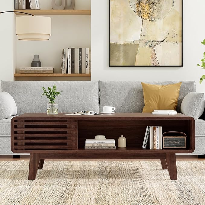 Coffee Table, Living Room Tables, Modern Table with Storage, Mid Century Farmhouse Wood Coffee Table for Living Room