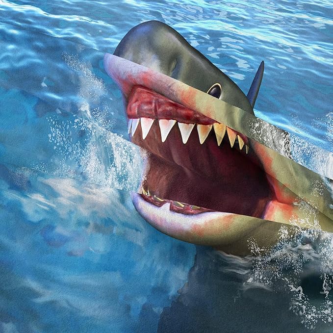 Tailor Shop Big Shark Comforter Set for Boys Teens Shark Open Big Mouth Blue Ocean Comforter Shark Bedding Set Queen Size with 1 Comforter 2 Pillowcases…