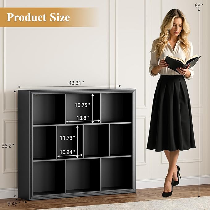 Book Shelf with 10-Cube, 43” Wide Bookshelf with Anti-Tip Device, 38” Tall Open Bookcase, Modern Display Organizer Book Case for Home Office, Entryway, Living Room, Bedroom, Study Room