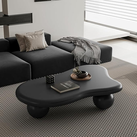 47 Inch Cloud Shaped Coffee Table with 3 Ball Legs for Living Room Black