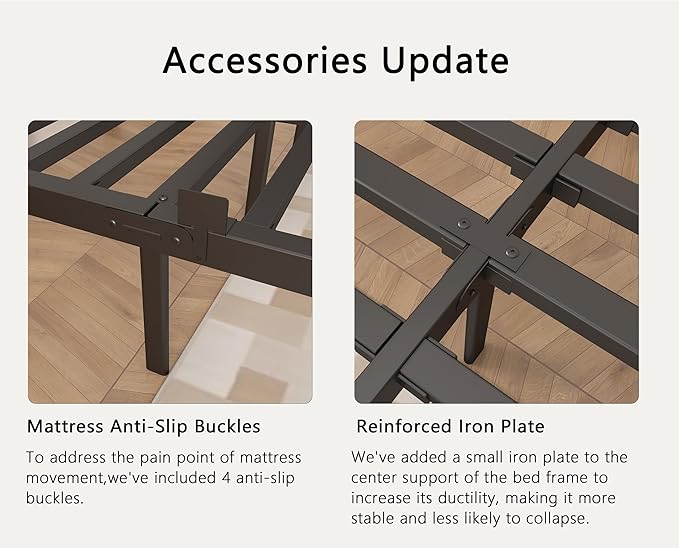 Black King Size Bed Frame 12 Inch, Metal King Bed Frame No Box Spring Needed, DIY Headboard Holes, Heavy Duty Steel Support 3500 LBS, Noiseless, Round Corner Leg, Storage Space, Easy Assembly