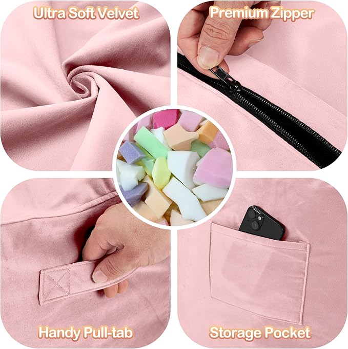 Homguava 5 FT Bean Bag Chair: 5' Bean Bags with Memory Foam Filled, Large Beanbag Chairs Soft Sofa with Dutch Velvet Cover-Light Pink