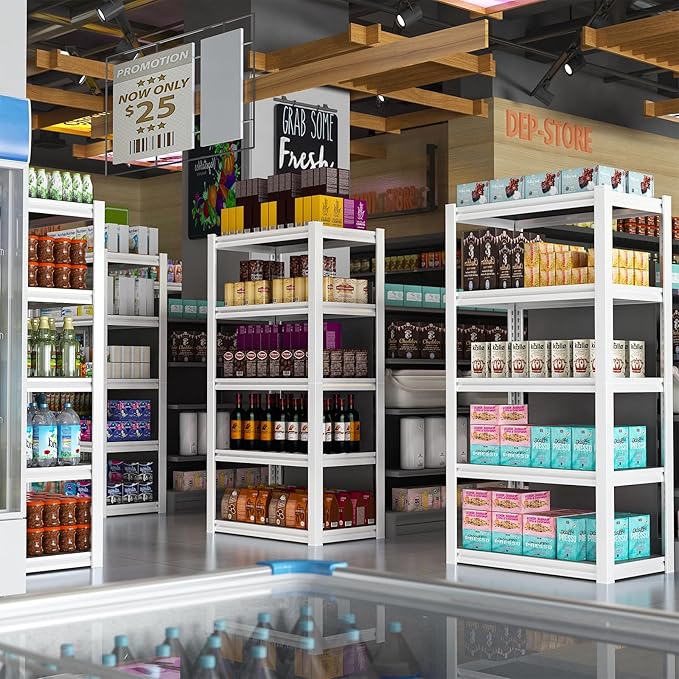 REIBII Storage Shelves 2500LBS Metal Shelving Adjustable Garage Shelving 5 Tier Metal Shelves 60" H White Shelves for Closet Kitchen Pantry 24.4''W X 16.4''D X 60''H