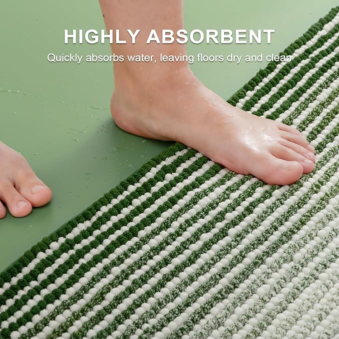 Bathroom Rugs and Mats Sets, 2 Piece Thick Absorbent Chenille Bath Mat Rug Set Non Slip, Soft Shaggy Bath Room Floor Mats for Bathroom, Machine Washable (Hunter Green, 20" x 60" Plus 20" x 32")