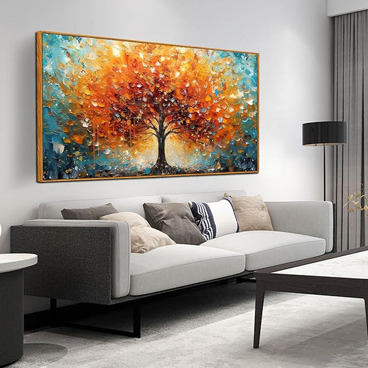 Framed Canvas Wall Art for Living Room Bedroom Office Large Tree of Life Wall Art Orange Tree Picture Modern Canvas Prints Decor Size 29x59