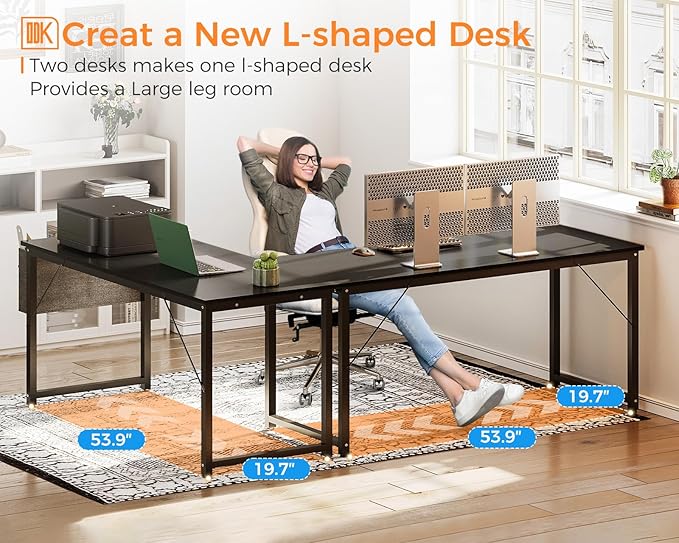 ODK Computer Desk Large Office Desk, 55 Inch Gaming Desk with Storage, Modern PC Desk Work Table with Headphone Hook for Home Office, Black