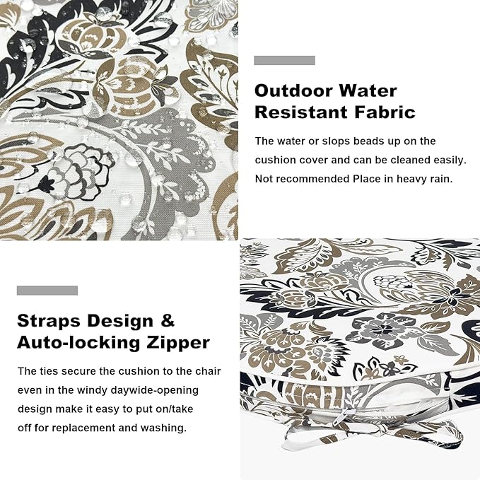 Set of 4 Outdoor Chair Cushions 19"x19"x2",Water Repellent Dining Seat Cushion with Ties and Removable Covers, Chair Cushions for Indoor and Patio Furniture, Dailey Tan