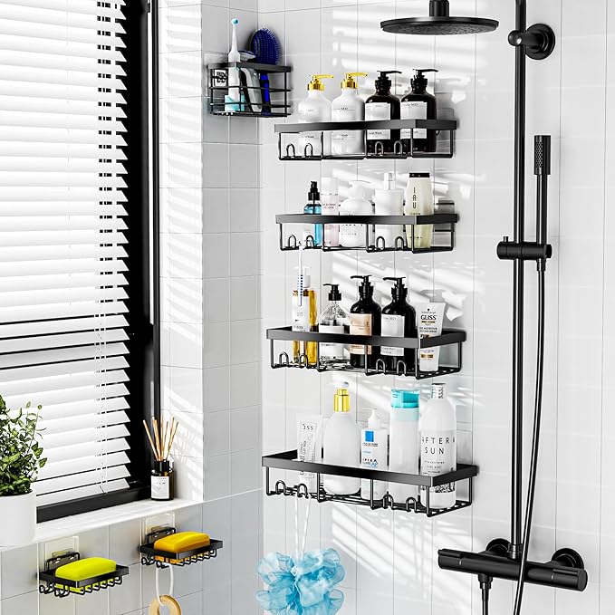 Moforoco 7 Pack Adhesive Shower Organizer Caddy Shelves Rack - Corner Bathroom Storage Organization, Home&Kitchen Decor Inside RV Accessories, Hanging House Apartment Camper Essentials
