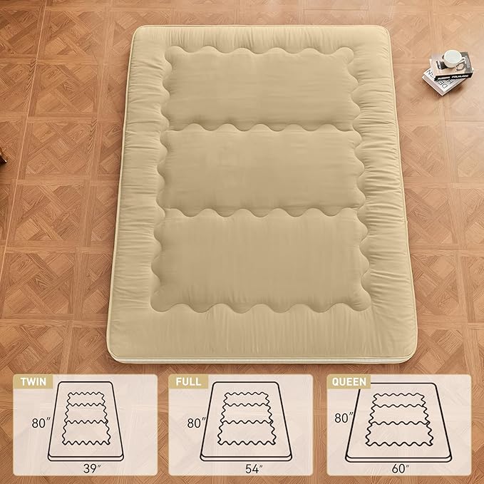 Dr.Futon Japanese Floor Futon Mattress Extra Thick Folding Roll Up Bed Topper Mat for Guest,Lounger and Tavel