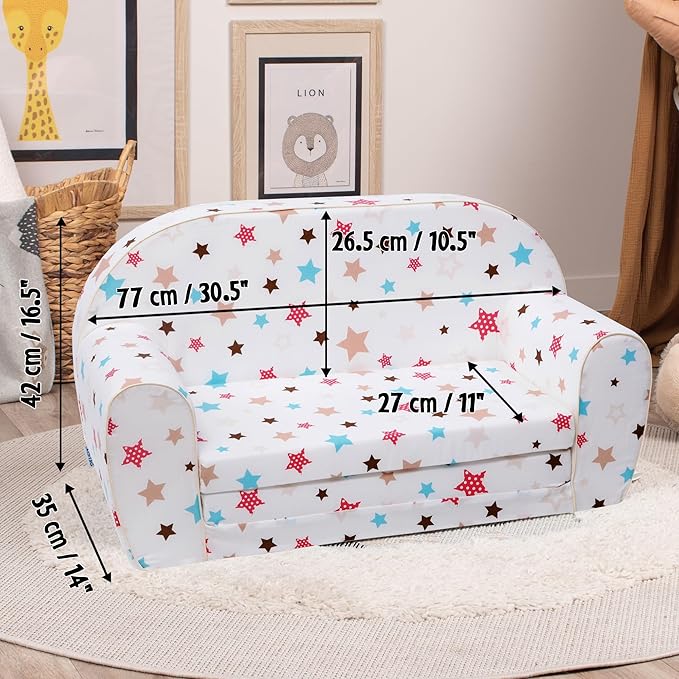 Delsit Kids Couch for Toddlers - 2 in 1 Convertible Foam Sofa to Lounger, Comfy Flip Out Lounge Chair for Children, Made in Europe