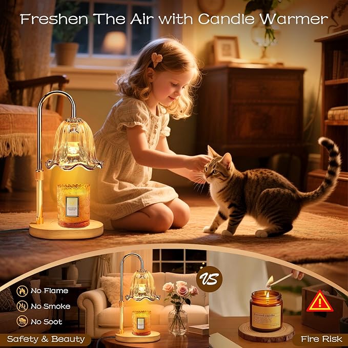 Electric Candle Warmer Lamp with Timer: Birthday Gifts for Women Mom, Adjustable Height & Brightness, Wax Warmer for Scented Wax with 2 Bulbs, Ideal for Home Decor