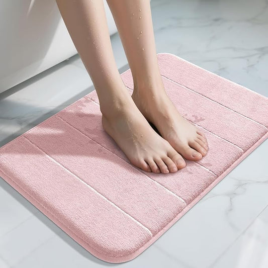 Yimobra Pink Bath Mat 24x17 Inch, Super Soft Absorbent Memory Foam Bathroom Rug Non Slip, Quick Dry, Machine Washable Floor Carpet for Tub Shower, Home Decor Accessories
