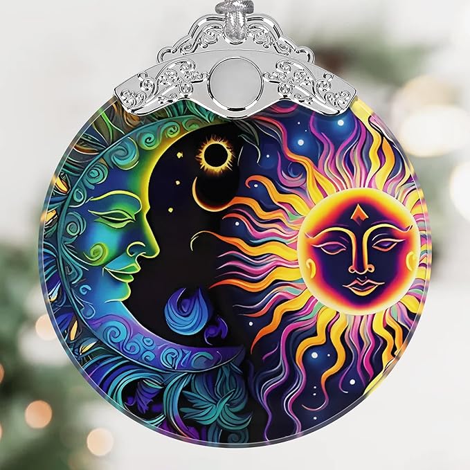 Sun and Moon Stained Glass Hanging Ornament - Christmas Tree Decoration Idea