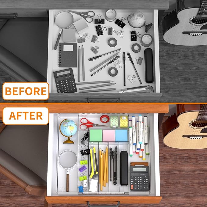 IEEK Utensil Organizer for Kitchen Drawers Expandable Flatware Organizer Utensil Tray Adjustable Cutlery Silverware Holder,Kitchen Drawer Organizer Tray for Knives,Forks,Spoons,Chopsticks,Clear-L