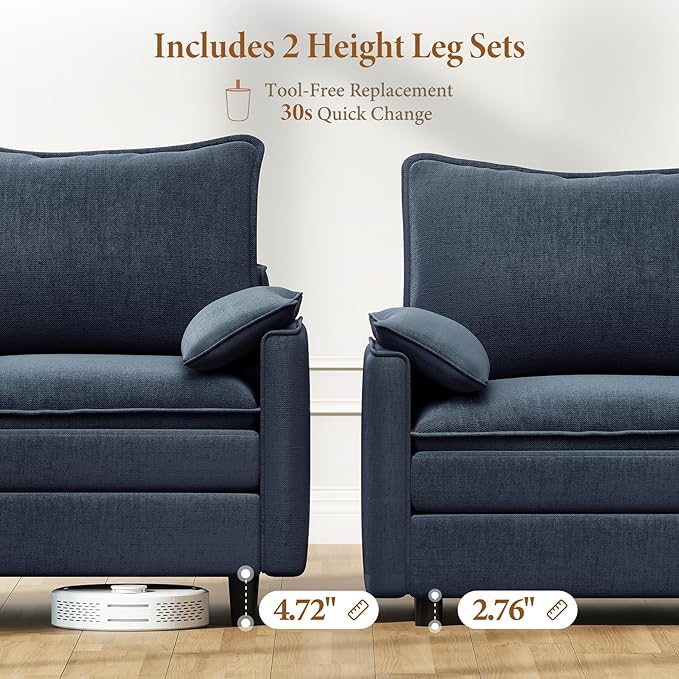 Vesgantti 142" Cloud Couch Sectional Modular Sofa, Comfy Sectional Couch with Ottoman Deep Seat Chenille L Shaped Sofa, Modular Couches for Living Room, Bedroom and Apartment, Blue