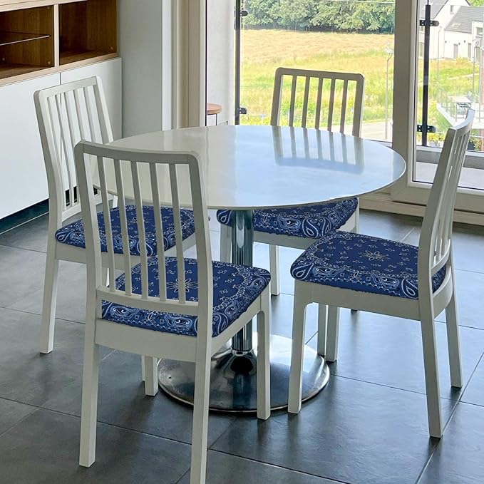 Seat Covers for Dining Room Chairsset of Set of 4, Blue Paisley Scarf Black Classic Abstract Artistic Stretch Chair Seat Covers Cushion Slipcovers for Kitchen Office