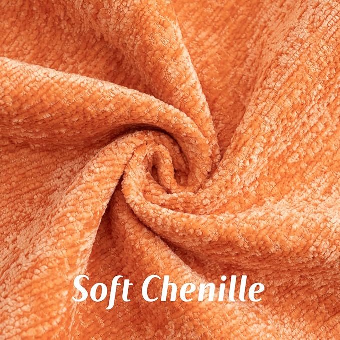 FUTEI Orange Chenille Throw Pillow Covers 26x26 Inch Set of 2,Soft Cozy Bound Edge Design Euro Pillow Sham,Home Decor for Couch Bed Living Room