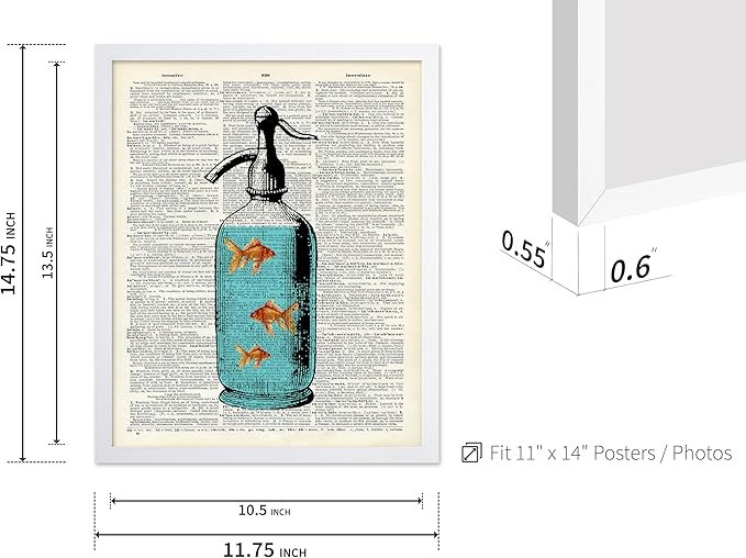 Poster Master Dictionary Art Poster - Goldfish Bowl Print - Fish Art - Aquarium Art - Gift for Men, Women & Animal Lover - Minimal Decor for Living Room, Bathroom or Office, 11x14 White Framed