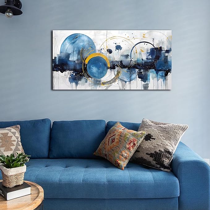 ZHAOSHOP Blue Canvas Wall Art for Living Room - Modern Pictures for Bedroom Wall Decor - Abstract Canvas Art for Office Size 20" x 40"