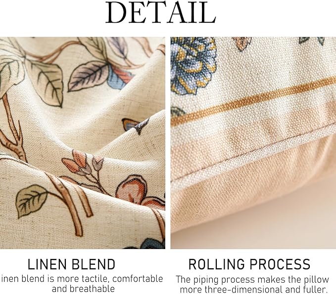 Design Square Floral Linen Throw Pillow Covers 18"x18" Pack of 2, Yellow Pink Flower Pattern Cushion Covers Decor Pillowcases for Bed,Living Room,Outdoor,Car