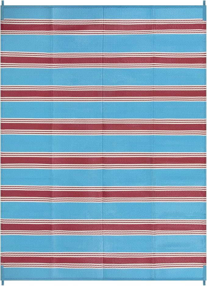 Lahome Striped Outdoor Plastic Straw Rug, Reversible Outdoor Rug Waterproof 9x12 Rugs for Patio, RV Camping Rug Picnic Mat Large Outside Carpet for Beach Deck Backyard Balcony(Blue/Red,9'x 12')