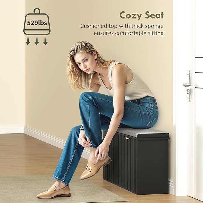 HOMCOM Shoe Bench with Padded Seat Cushion and 2 Flip-Drawers, Entryway Bench Holds up to 529lb, Shoe Cabinet, 40.9x10.2x18.7 Inches, Black