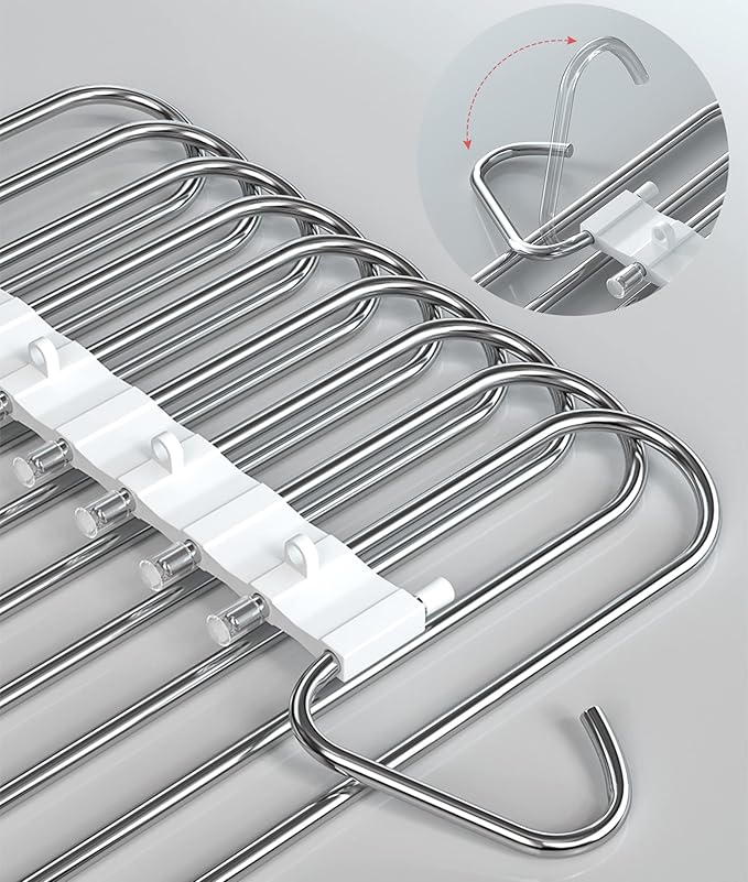 9 Layers Pants Hangers Space Saving, 2 Pack Multifunctional Pant Rack Stainless Steel Closet Organizer for Pants Jeans Leggings Trousers, Antiquewhite
