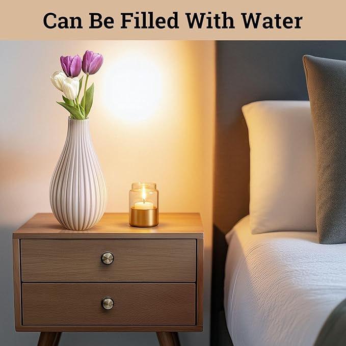 8 Inch White Ceramic Vase for Flowers, Centerpieces and Home Decor - Stylish Ribbed Textured 8 Inch Small White Vase for Pampas Grass - Decorative Vases for Centerpieces - Textured Vases Home Decor