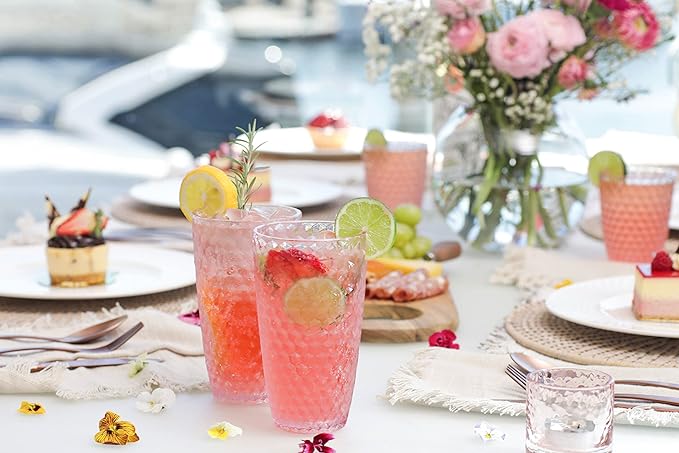 BELLAFORTE Shatterproof Tritan Plastic Tall Tumbler, Set of 4, 19oz - Laguna Beach Drinking Glasses - Unbreakable Tritan Drinking Glasses for Parties - BPA Free - Pink