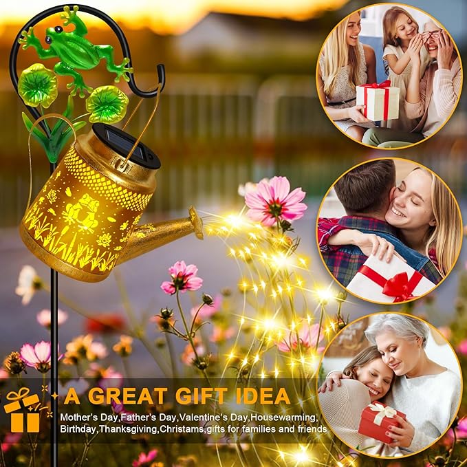 Solar Lanterns Outdoor Garden Decor, Mothers Day Gifts for Women Mom Grandma Birthday, Large Frog Hanging Watering Can with Shepherd Hook, Waterproof Garden Lights for Outdoor Landscape Pathway Yard