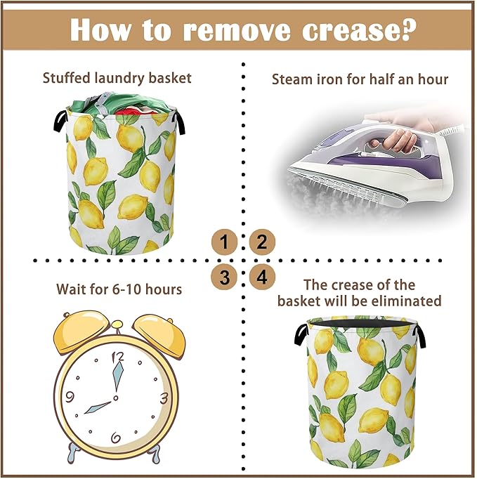Lemon Laundry Basket,Leaves Collapsible Laundry Baskets with Handles,Waterproof Oxford Cloth Storage Basket 16"x20" for Bathroom/Bedroom/Dormitories