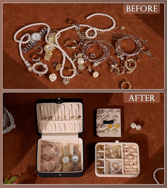 Homde Jewelry Box Small for Women: Ring Earring Organizer Storage for Dresser - Necklace Bracelets Holder with Multi Compartments(Black)