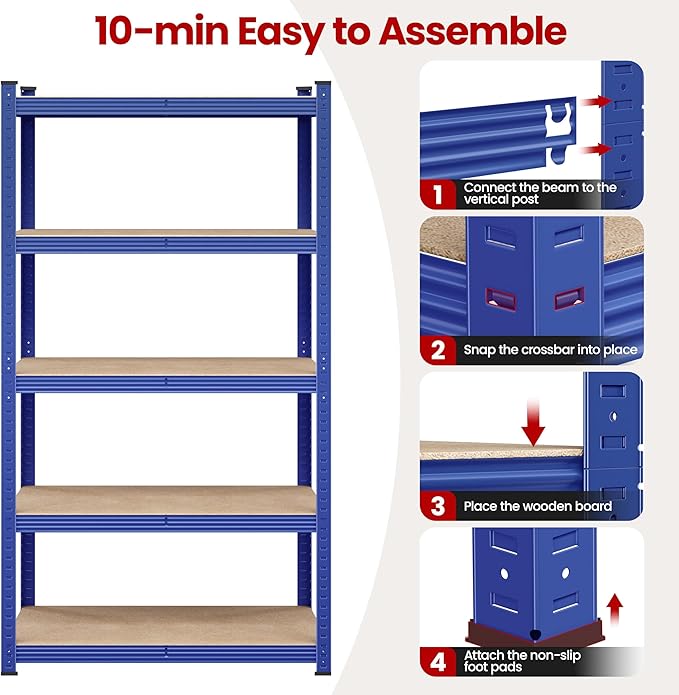 Yaheetech Standing Shelf Units, 5 Tier Storage Shelf, Heavy Duty Shelving, Adjustable Garage Shelves, Utility Rack Shelf Unit, Basement Warehouse Shed, 35.5″L × 16″W × 71″H - Blue